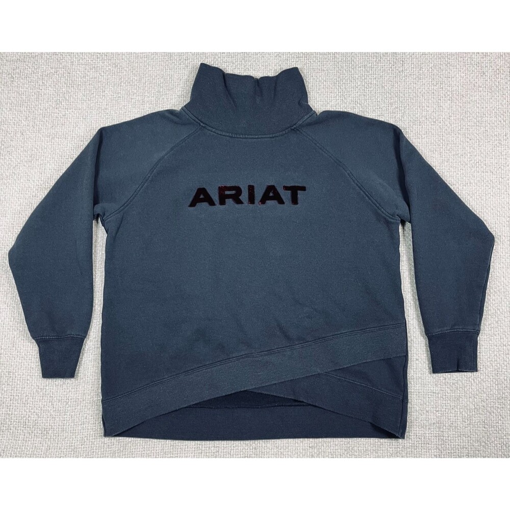 Ariat REAL Sweatshirt Crossover Women's Large Gray Raised Felt Logo Mock Neck